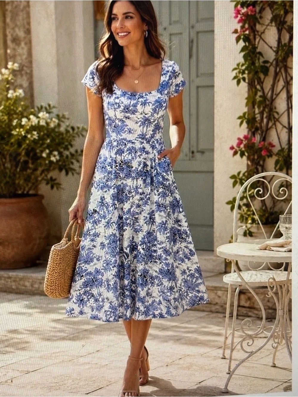 Joie Toile Floral Midi Dress Size 4